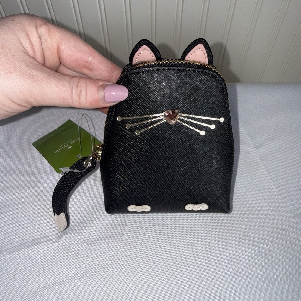 NWT Kate Spade Jazz Things Up Cat Coin Purse Pouch Black Pink